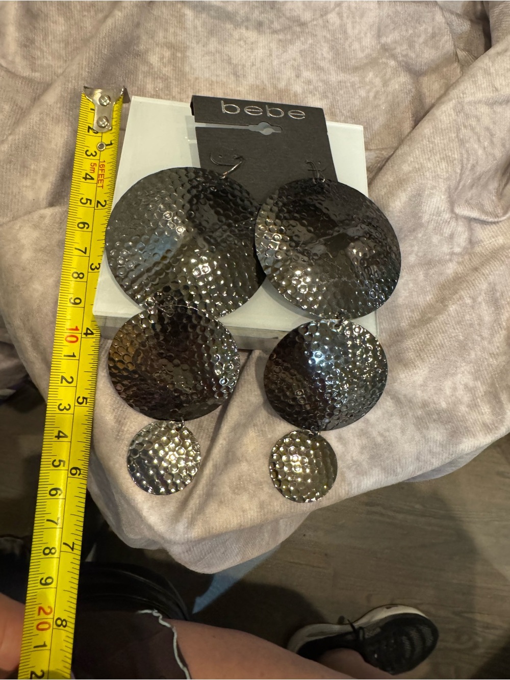 bebe large hammered metal chandelier earrings for pierced earrings NEW $40
